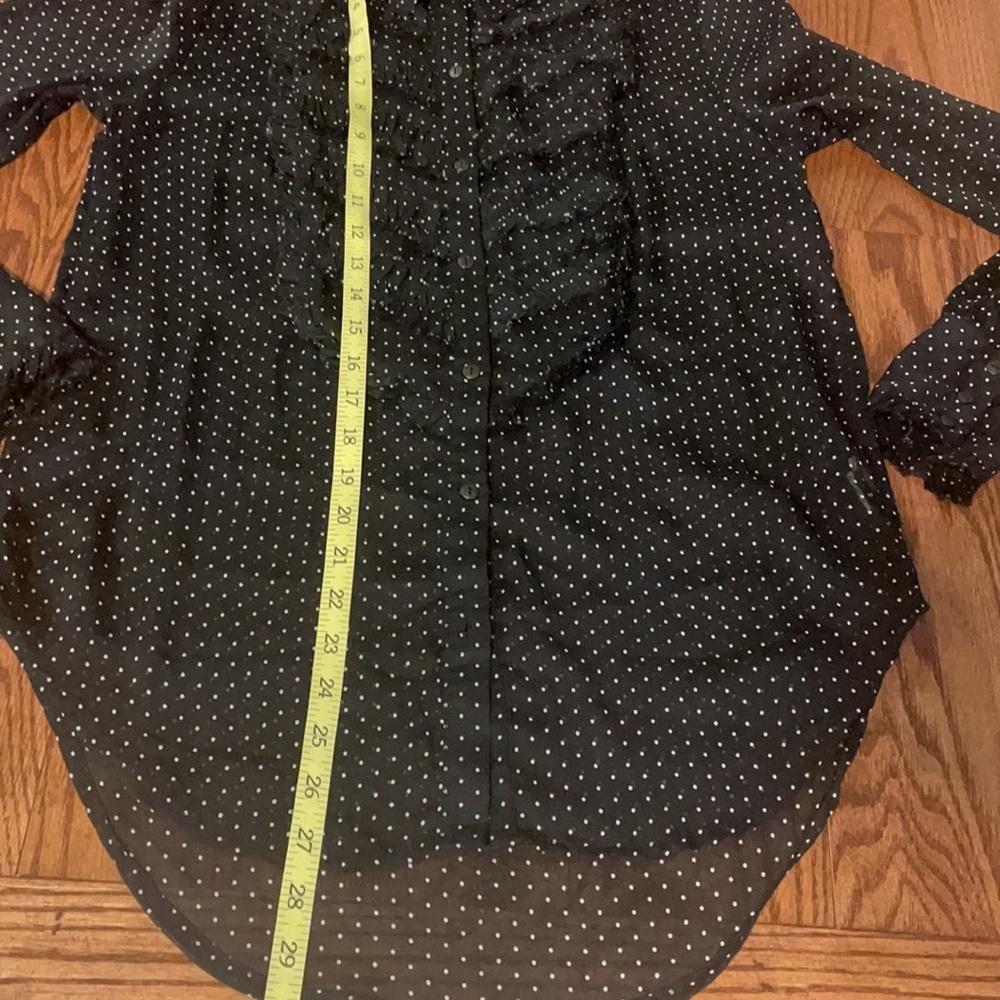 FREE PEOPLE women’s polka dot sheet RUFFLED button up blouse whtite black Small - Picture 9 of 11